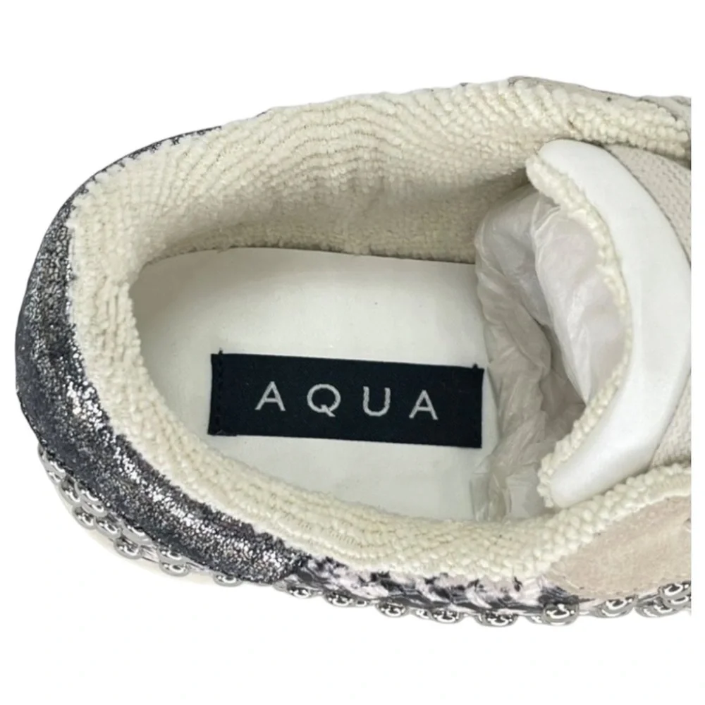 AQUA Womens Sneakers 10M Tess Grey Snake Print Leather Silver Studded
